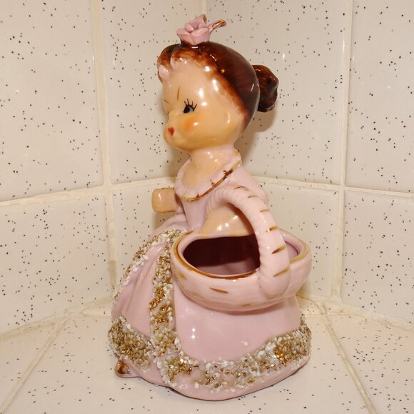 Vintage Ucagco Ceramic Women in Pink Dress w/ Basket Figurine antique lady - Picture 11 of 16